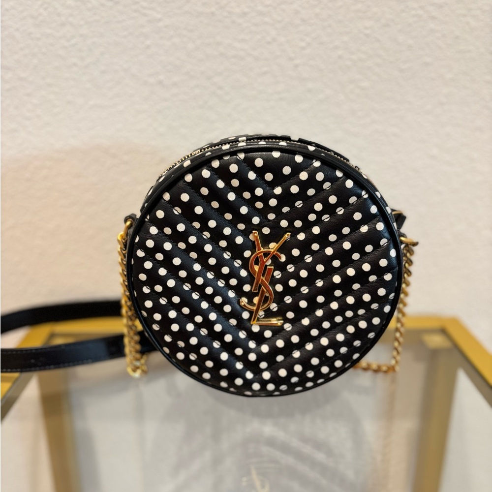 Yves Saint Laurent Black and White Dot Crossbody Bag